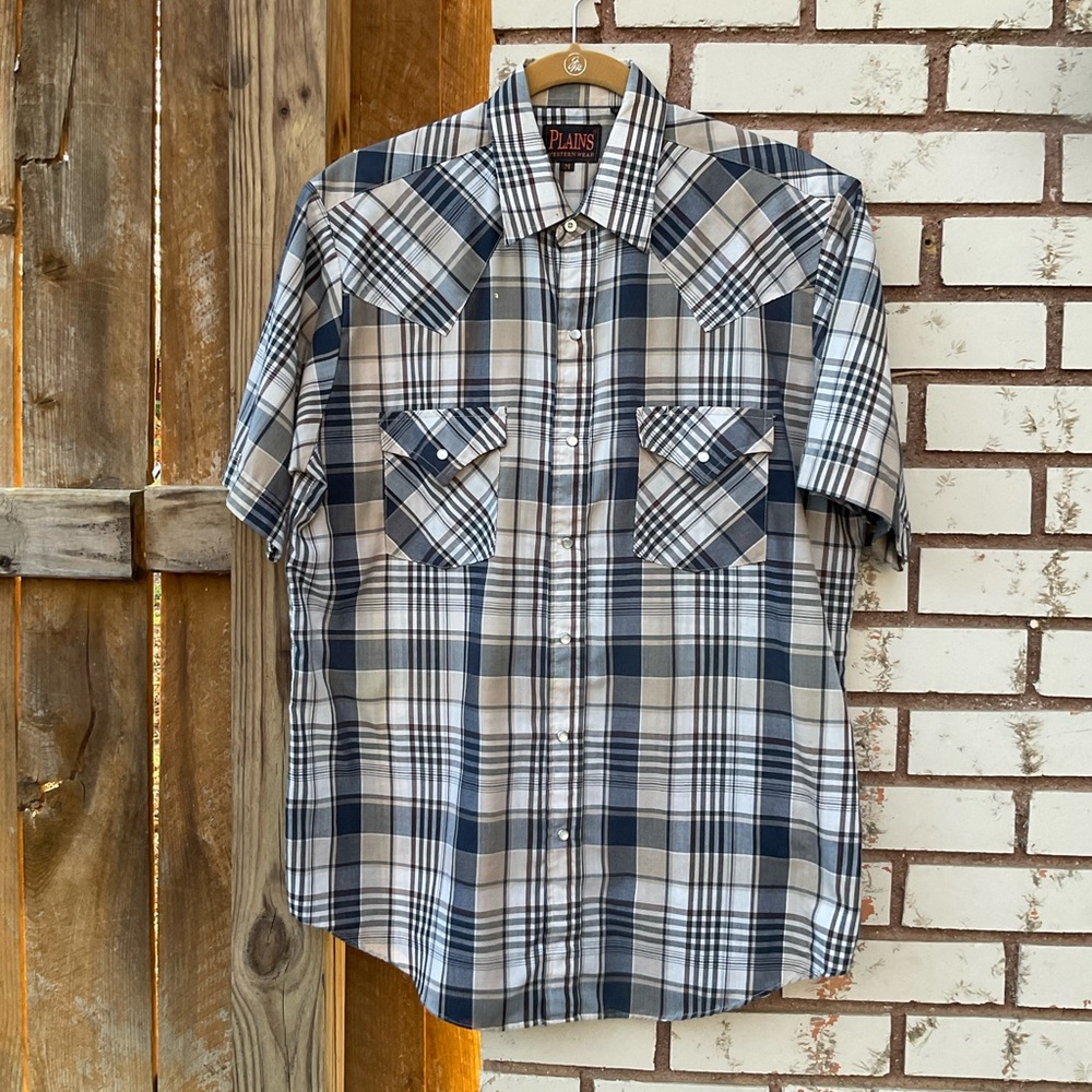 Men’s Vintage Pearl Snap Plains Western Wear Shirt Size Medium